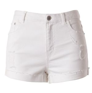 White distressed shorts